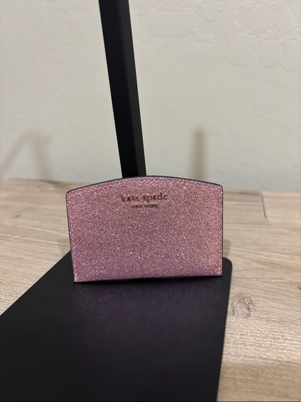 kate spade Pink Glitter Card Wallet with Gold Logo